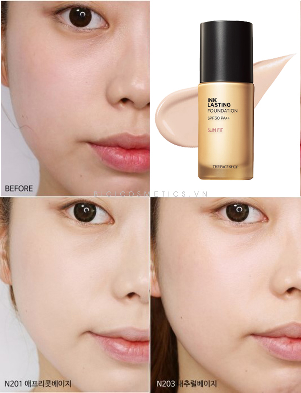 Test Kem Nền Thefaceshop Ink Lasting Foundation Slim Fit SPF30 PA++ 30ml lên da 1