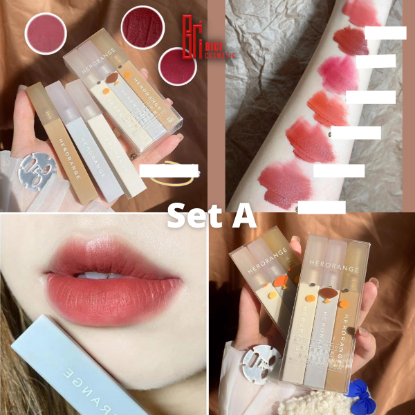  Set 3 Son Kem Lì Herorange Vuông Gấu Xanh Mùa Đông Winter Matte Lip Glaze Nội Địa Trung 