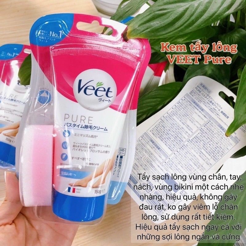  Kem Tẩy Lông Veet PURE Nhật Bản 150g (Kèm mút đầy lông) 