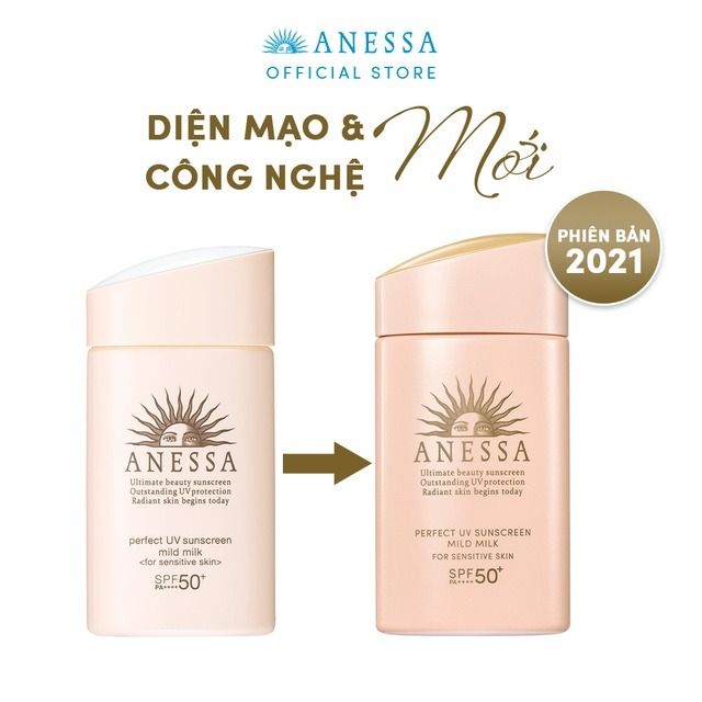  Sữa Chống Nắng Dịu Nhẹ Cho Da Nhạy Cảm ANESSA Hồng Nhạt Perfect UV Sunscreen Mild Milk For Sensitive Skin SPF50+ PA++++ - 60ml 