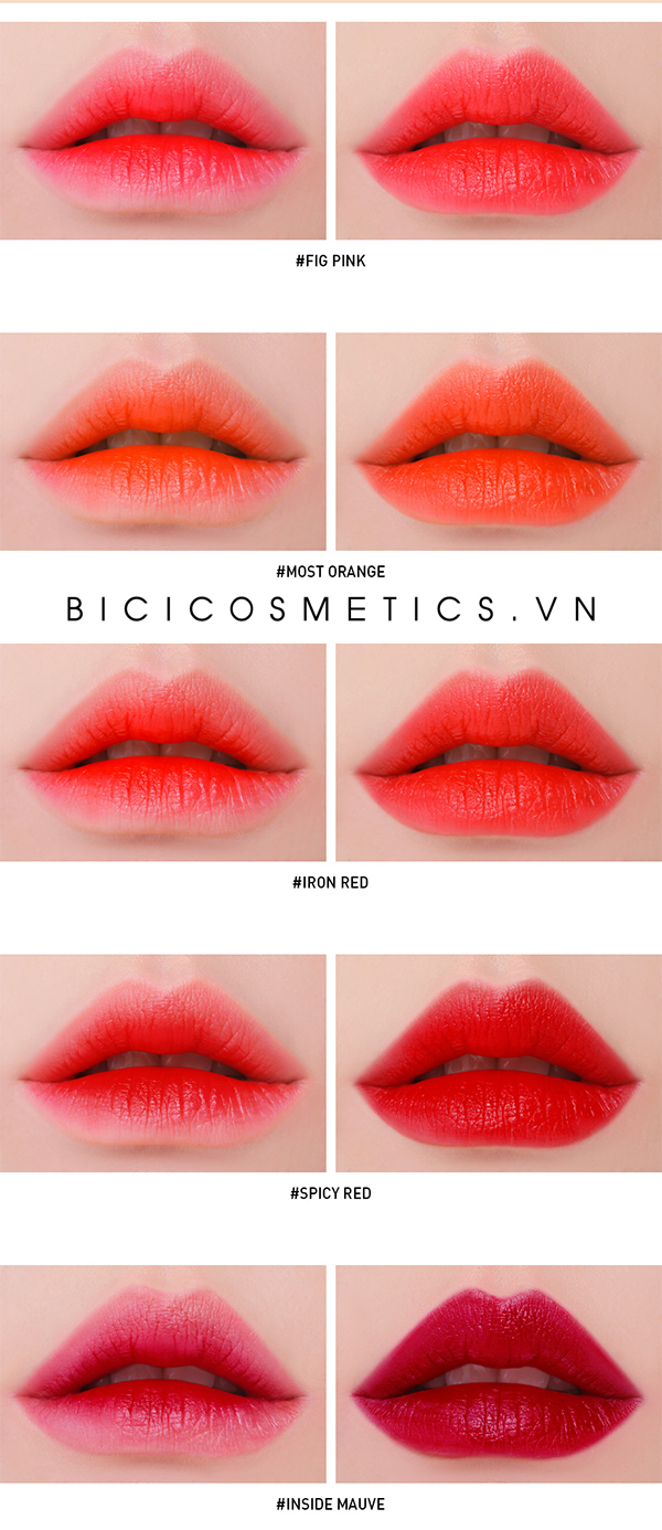 Son 3CE Take A Layer Tinted Water Tint swatch lồng môi và full môi