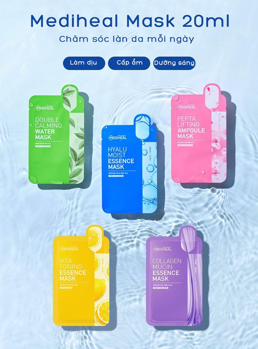  Mặt Nạ Giấy Cấp Ẩm, Ngừa Lão Hóa, Căng Bóng Da Chuyên Sâu MEDIHEAL Essence/Ampoule/Water Mask 