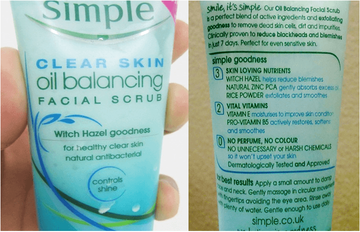 thành phần kem simple clear skin oil balancing facial scrub 