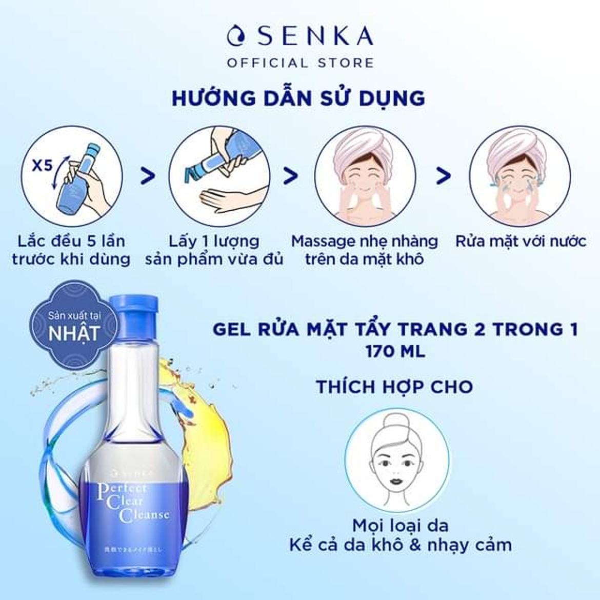  Sữa Rửa Mặt Kiêm Tẩy Trang Senka Perfect Clear Cleanse 2 Trong 1 