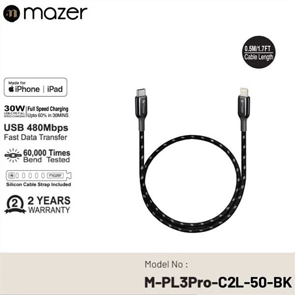Dây cáp Mazer Infinite LINK Pro 3 Mfi certified USB-C to Lightning 1.25m
