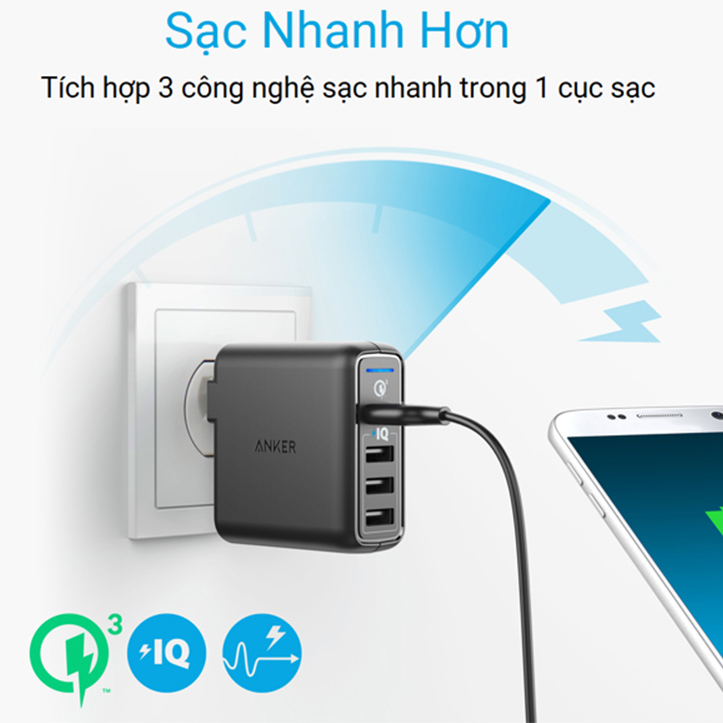 Cốc sạc Anker PowerPort Speed 4 | 43.5W | 4 Cổng