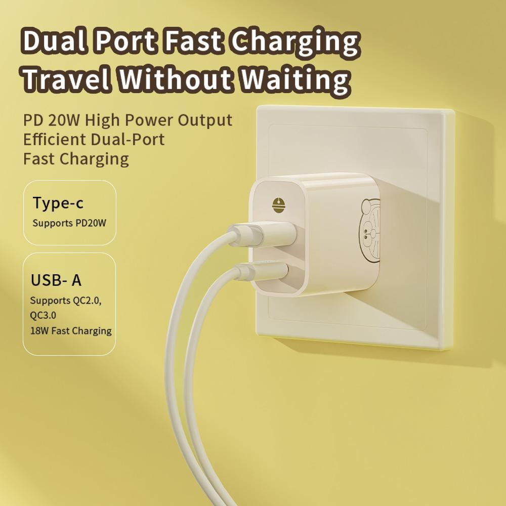 Củ sạc Doraemon Dual Port A+C PD20W Fast Charging Adapter – Beige (Model No.RIC-389)