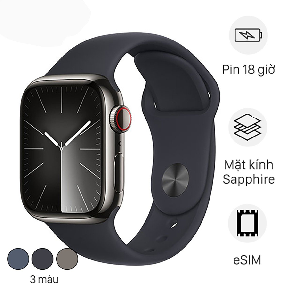 Apple Watch S9 LTE 45mm Viền Thép Dây Cao Su (VN/A)