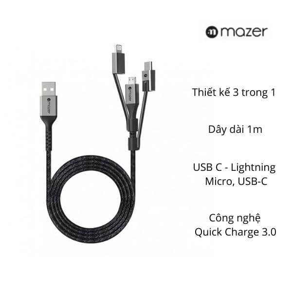 Dây Cáp Mazer POWER LINK II 3in1 Fast Charging