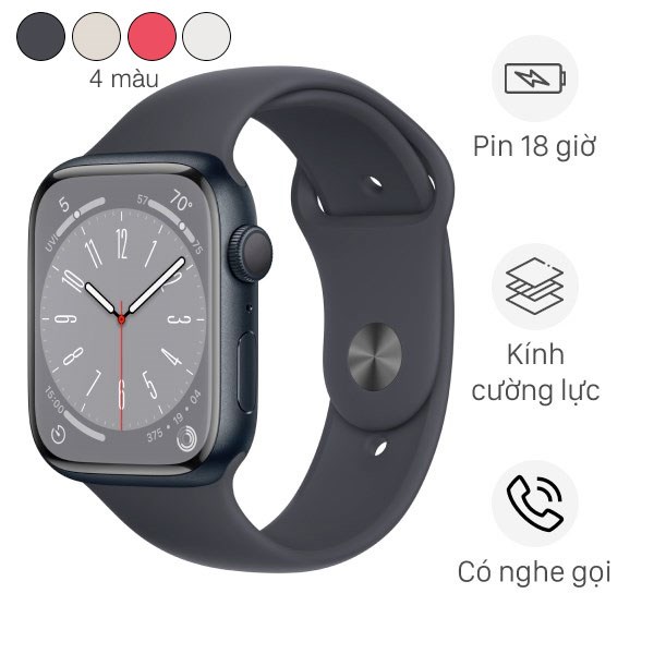 Apple Watch S8 GPS 45mm viền nhôm dây cao su (VN/A)