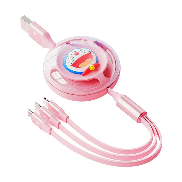 Cáp sạc Doraemon hồng tích hợp 3 đầu (Lightning, Micro USB, Type-C) 1.1M