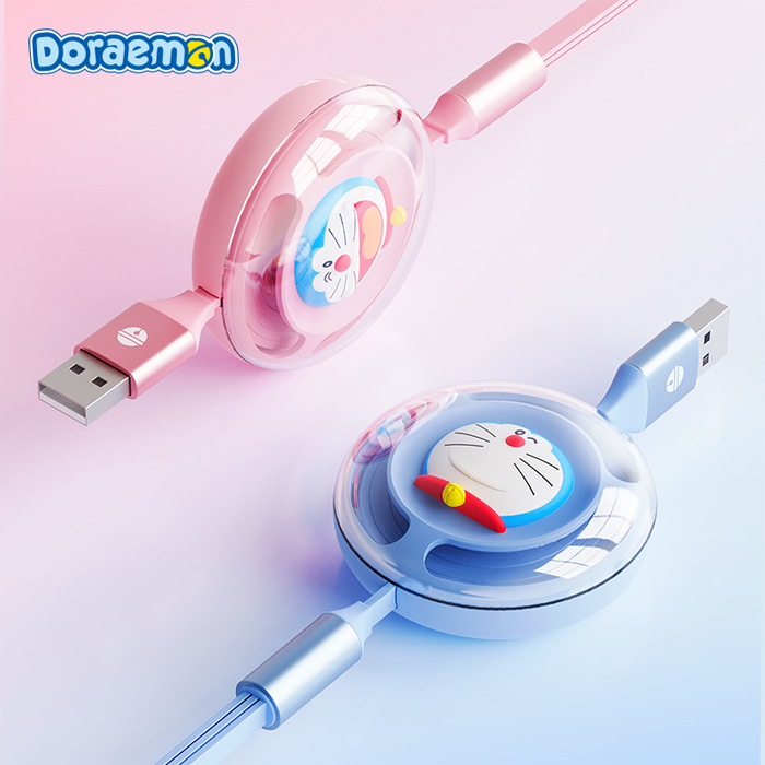 Cáp sạc Doraemon hồng tích hợp 3 đầu (Lightning, Micro USB, Type-C) 1.1M