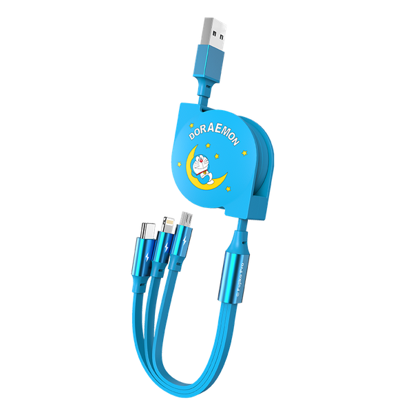 Cáp sạc Rock Doraemon Rút dây tích hợp 3 đầu (Lightning, Micro USB, Type-C) 1M