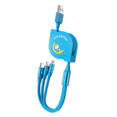 Cáp sạc Rock Doraemon Rút dây tích hợp 3 đầu (Lightning, Micro USB, Type-C) 1M