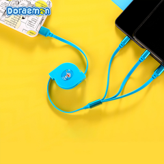 Cáp sạc Rock Doraemon Rút dây tích hợp 3 đầu (Lightning, Micro USB, Type-C) 1M