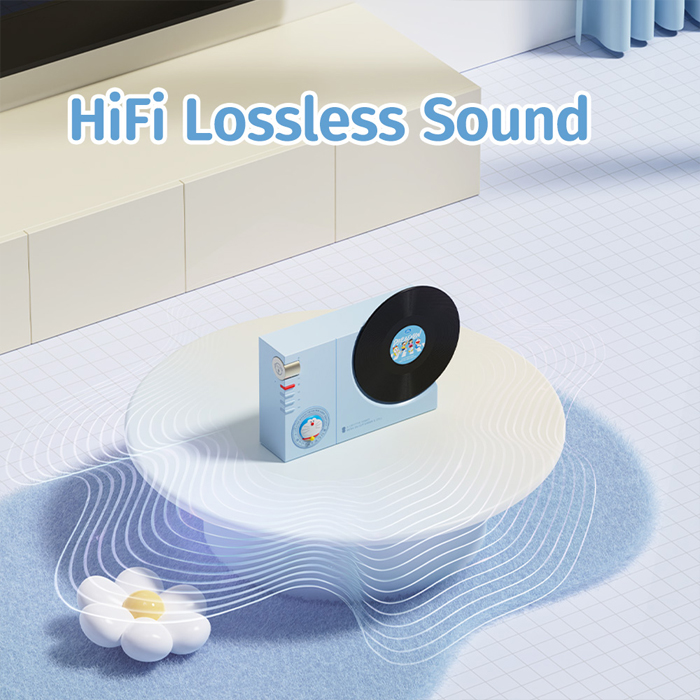 Loa Bluetooth Rock Doraemon Vintage Vinyl Record Player Style (Bluetooth v5.3, 6H, 1200mAh, EDR)