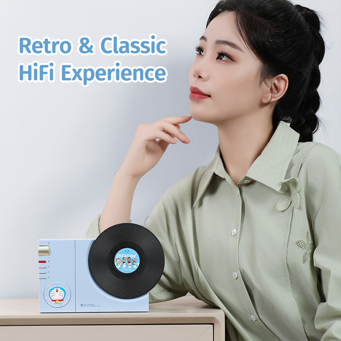 Loa Bluetooth Rock Doraemon Vintage Vinyl Record Player Style (Bluetooth v5.3, 6H, 1200mAh, EDR)