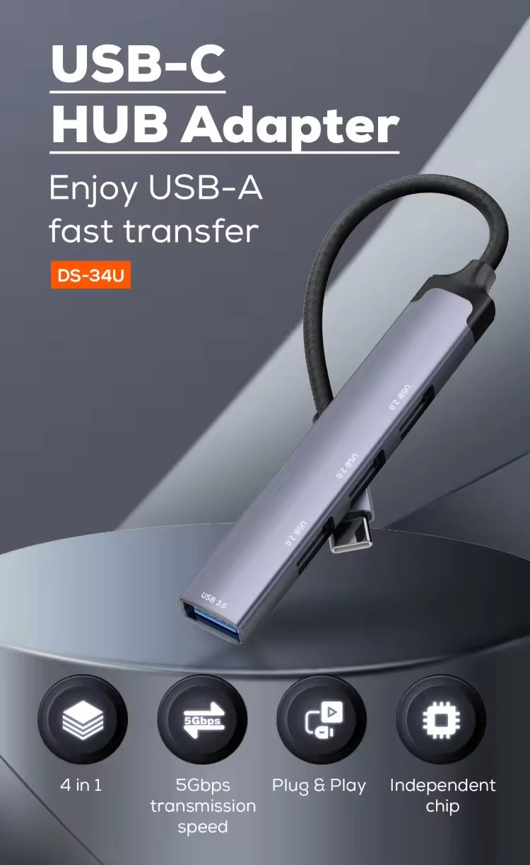 Cổng chuyển LDNIO 4in1 USB-C to USB*3 (DS-34U)