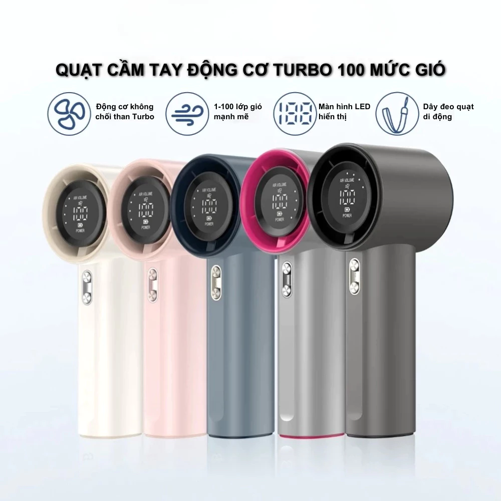Quạt mini cầm tay 100 mức độ gió, pin 4000mAh