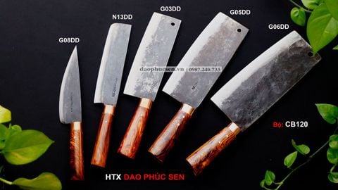 BỘ DAO BẾP GIA ĐÌNH CB120 cán cẩm khâu đồng đỏ HTX DAO PHÚC SEN