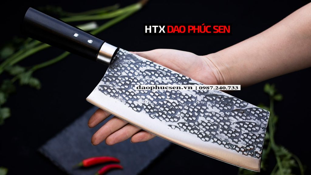 Dao chặt xương sắc bén - thép nhíp ô tô - cán mun khâu inox - DCX05M / HTX DAO PHÚC SEN