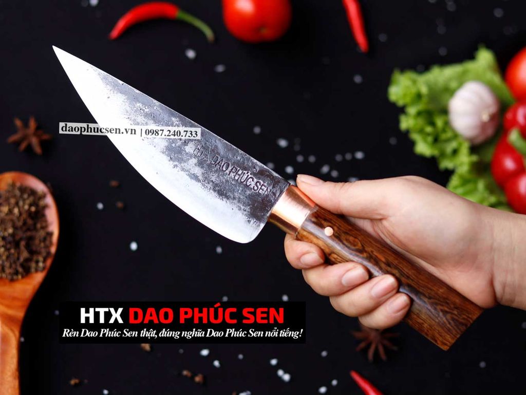 BỘ DAO BẾP GIA ĐÌNH CB120 cán cẩm khâu đồng đỏ HTX DAO PHÚC SEN