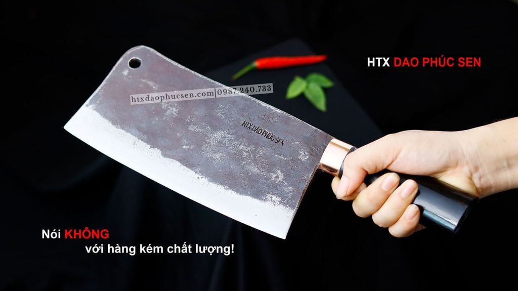 Dao chặt xương sắc bén - Thép nhíp ô tô - Cán mun khâu đồng - N10MDD / HTX DAO PHÚC SEN