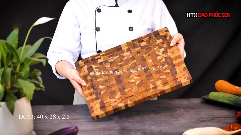 Thớt Gỗ Teak Cao Cấp - Chặt thái, Trang Trí - 40x28x2,5cm - DC03 | DAO VIP CAO BẰNG