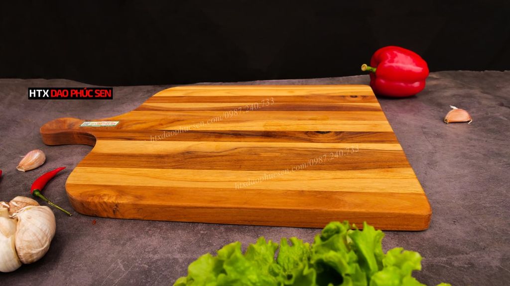 Thớt Gỗ Teak Cao Cấp - Cắt Thái, Trang Trí - 35,5x32x1,9cm - VTC01 DAO VIP CAO BẰNG