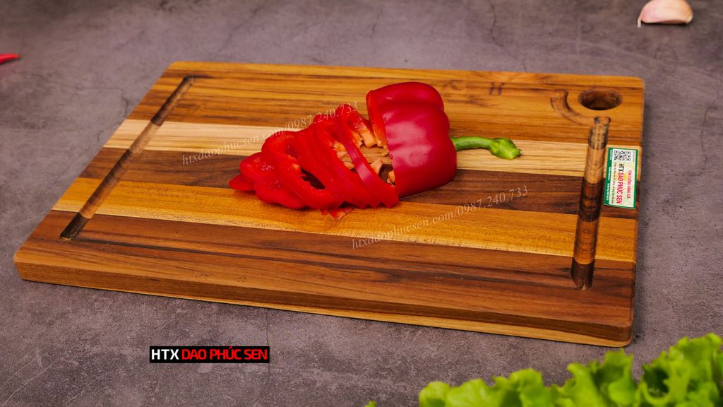 Thớt Gỗ Teak Cao Cấp - Cắt Thái, Trang Trí - 30,5x20,5x1,4cm - CNRL01 | DAO VIP CAO BẰNG