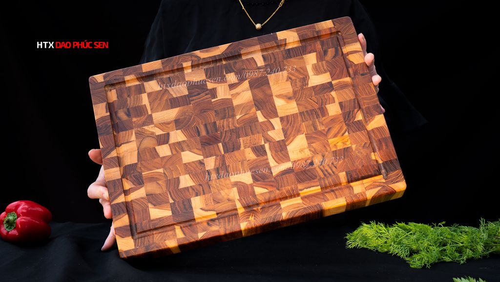 Thớt Gỗ Teak Cao Cấp - Chặt thái, Trang Trí - 40x28x2,5cm - DC03 | DAO VIP CAO BẰNG