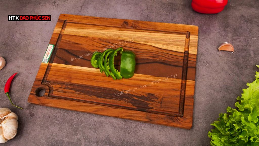 Thớt Gỗ Teak Cao Cấp - Cắt Thái, Trang Trí - 35x24x1,4cm - CNRL02 | DAO VIP CAO BẰNG