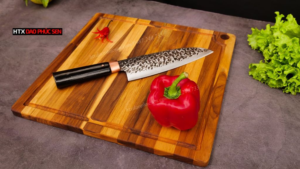 Thớt Gỗ Teak Cao Cấp - Cắt Thái, Trang Trí - 35x35x1,4cm - VRL02 | HTX DAO PHÚC SEN