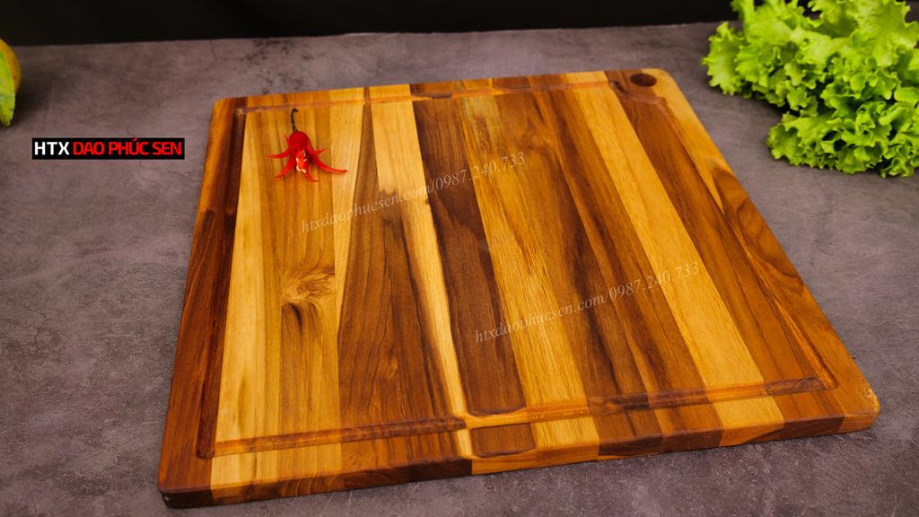 Thớt Gỗ Teak Cao Cấp - Cắt Thái, Trang Trí - 35x35x1,4cm - VRL02 | HTX DAO PHÚC SEN