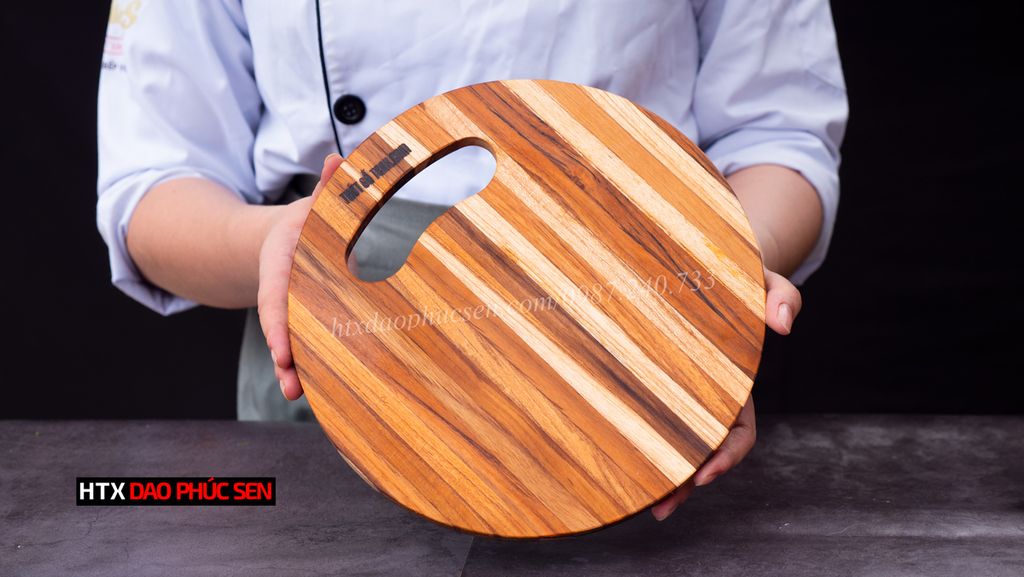 Thớt Gỗ Teak Cao Cấp - Cắt Thái, Trang Trí - 25x25x1,4cm - T01 | DAO VIP CAO BẰNG