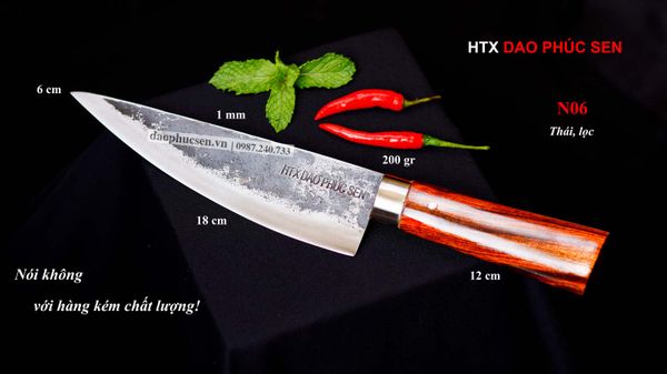 Dao lọc thái sắc bén - Thép nhíp ô tô - Cán tự nhiên khâu inox - N06 / DAO VIP - HTX DAO PHÚC SEN