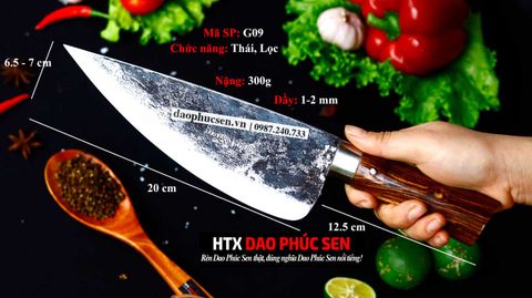 Dao lọc, thái sắc bén - Thép nhíp ô tô - Cán cẩm khâu inox - G09 / HTX DAO PHÚC SEN