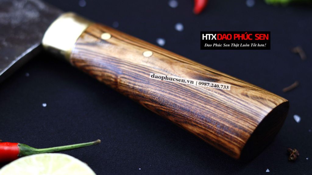 Dao tầu chặt xương - Thép nhíp ô tô - Cán cẩm khâu đồng - DCX01D / HTX DAO PHÚC SEN