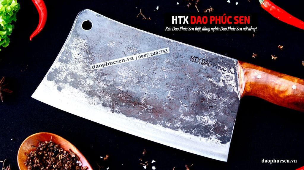 Dao chặt xương sắc bén - Thép nhíp ô tô - Cán ốp nu - N10OND / HTX DAO PHÚC SEN