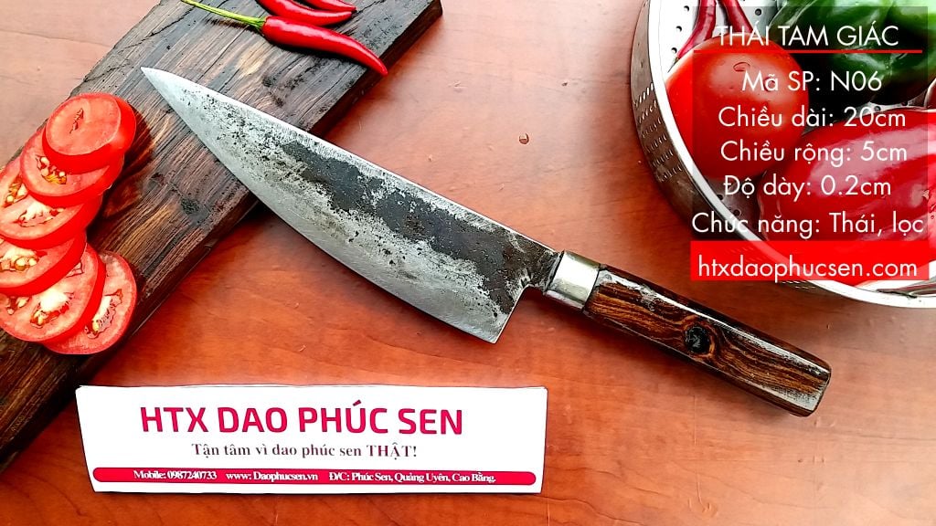 Dao lọc thái sắc bén - Thép nhíp ô tô - Cán tự nhiên khâu inox - N06 / DAO VIP - HTX DAO PHÚC SEN