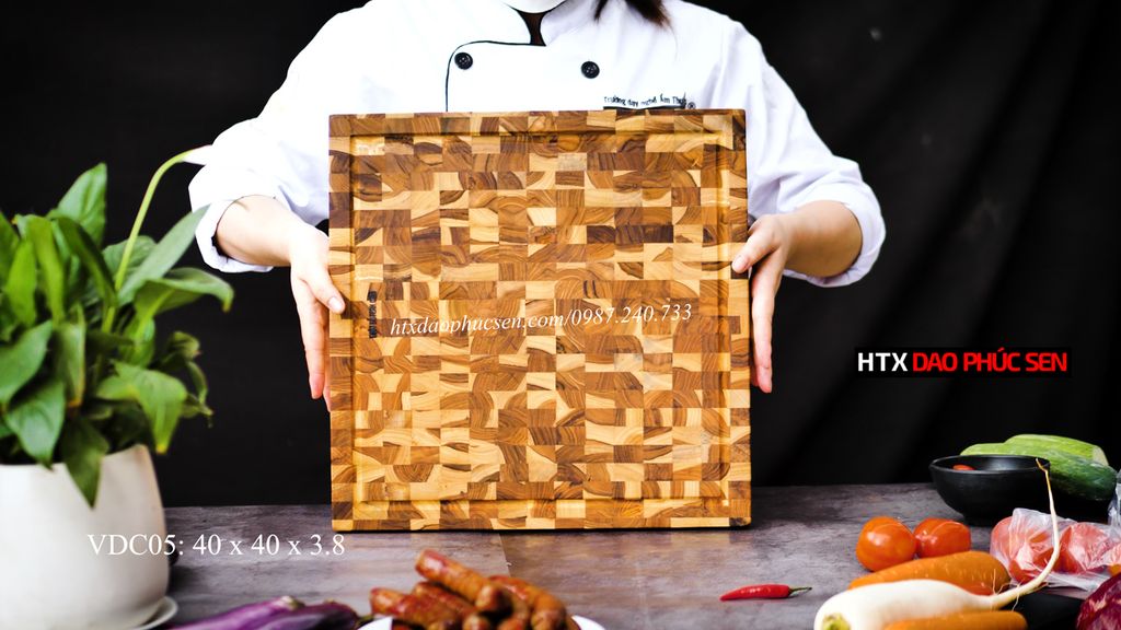 Thớt Gỗ Teak Cao Cấp - Chặt thái, Trang Trí - 40x40x3,8cm - VDC05 DAO VIP CAO BẰNG