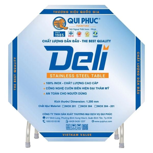 Bộ bàn tròn inox DELI 1m2 10 ghế đẩu - Nội Ngoại Thất Inox Nhựa - Qui Phúc - quiphuc.com