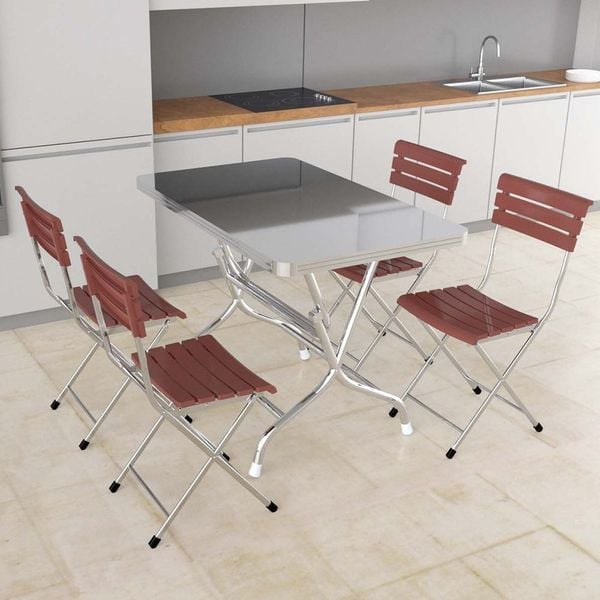 Bộ bàn inox chữ nhật DELI 700x1200mm 4 ghế dựa - Nội Ngoại Thất Inox Nhựa - Qui Phúc - quiphuc.com