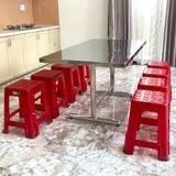  Bộ bàn inox chữ nhật FELIX Otis 8 ghế nhựa cao 