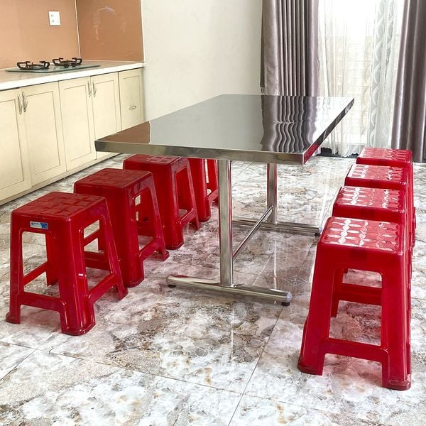 Bộ bàn inox chữ nhật FELIX Otis 8 ghế nhựa cao - Nội Ngoại Thất Inox Nhựa - Qui Phúc - quiphuc.com