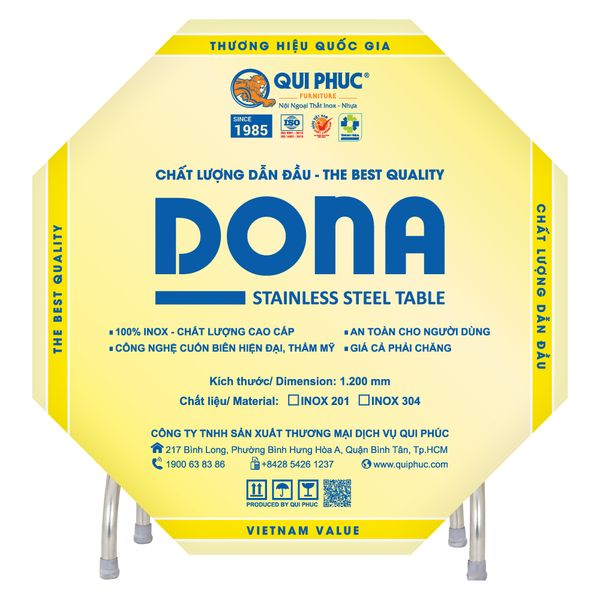 Bàn inox DONA 1m2 cạnh vuông - Nội Ngoại Thất Inox Nhựa - Qui Phúc - quiphuc.com