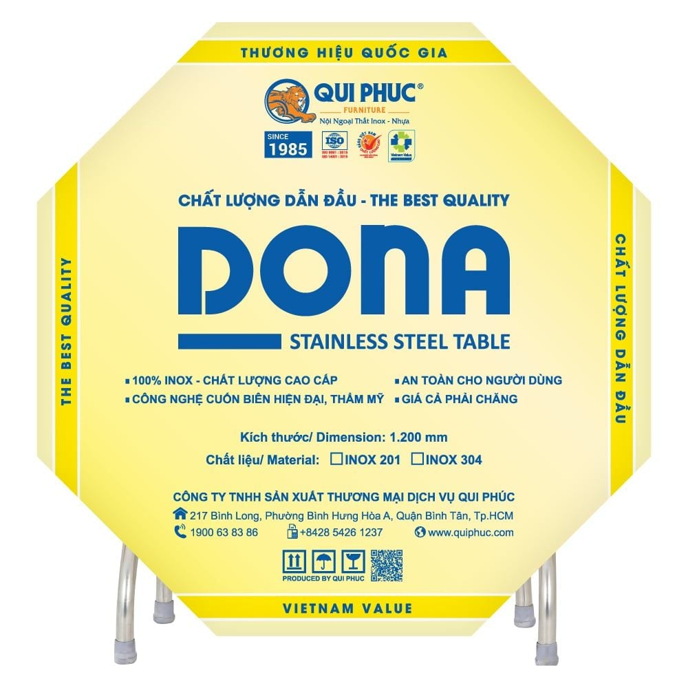 Bàn inox DONA 1m2 cạnh vuông