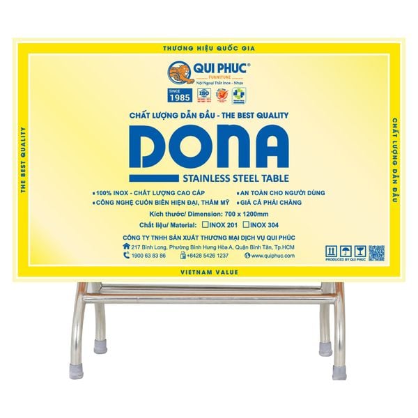 Bàn inox DONA 700 x 1200 mm - Nội Ngoại Thất Inox Nhựa - Qui Phúc - quiphuc.com