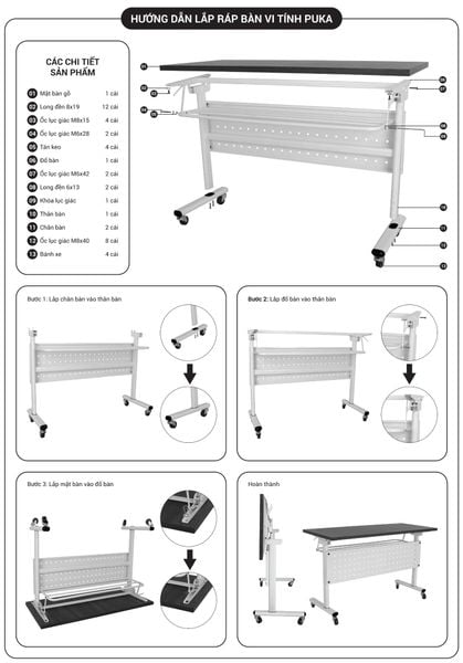 Bàn vi tính gấp gọn PUKA - Nội Ngoại Thất Inox Nhựa - Qui Phúc - quiphuc.com