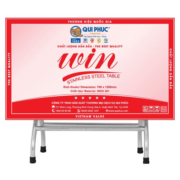 Bàn inox WIN chữ nhật phi 25 - Nội Ngoại Thất Inox Nhựa - Qui Phúc - quiphuc.com